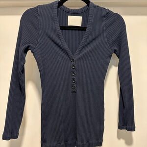Citizens Of Humanity Navy Button Down Ribbed Top